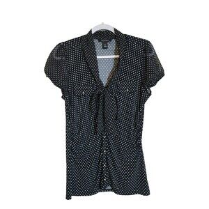 White House Black Market Black and White Polka Dot Blouse